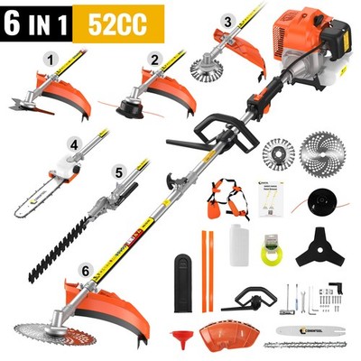 52cc Benzin Motorsense Trimmer 6IN1 2 Takt Spleißbar Rasenmäher Rasentrimmer NEU