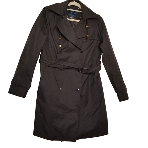 Cole Haan Women's Hooded Belted Double-Breasted Trench Coat Color Jet Black Sz L - Picture 1 of 14