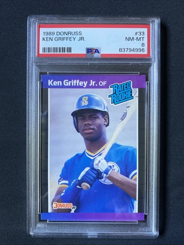 1989 Donruss #33 Ken Griffey Jr. Seattle Mariners Rookie RC PSA 8 Graded Slabbed