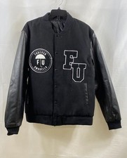 Forever Umbrella Men's Black Varsity Baseball Jacket FU Patch Size XL