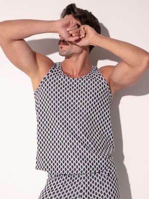 CODE 22 Razor Geometric Jacquard Tank Top - Herren Struktur Sommer Weste