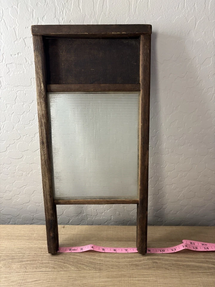 Rustic Vintage GLASS Washboard Small Wood Frame USA True American Farmhouse Deco - Image 3 of 4