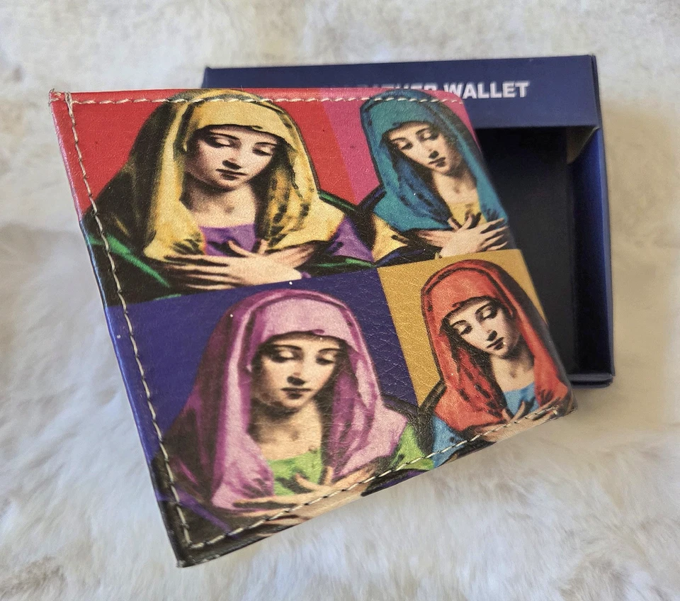 Men's Vegan Leather Wallet Religious Virgin Mary Print Bi-Fold Bright Color New  - Image 4 of 4