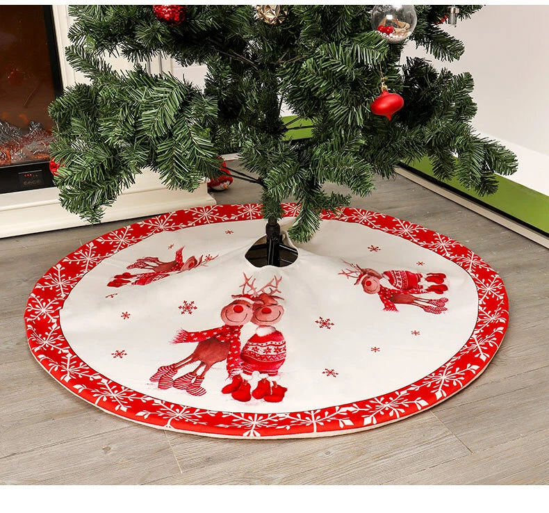 Christmas Tree Skirt Base Floor Mat Cover Carpet Aprons Xmas Party Decors Deer - Image 4 of 4