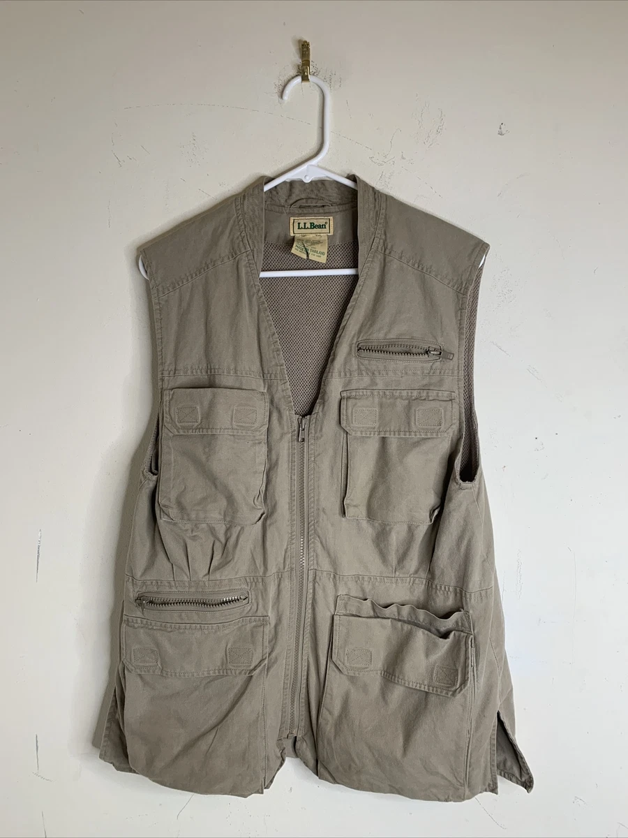 LL Bean mens Cotton /lined Hunting /Fishing vest /Zip Up Tan Size S-