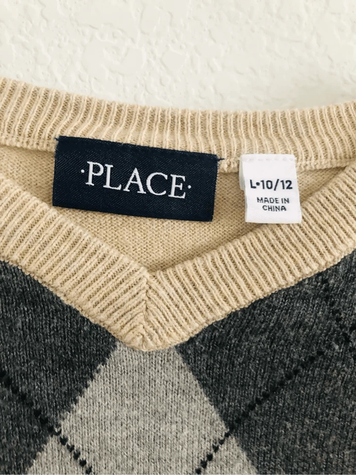 Place мальчиков свитер v шеи размер M бежевый/серый - Изображение 3 из 4