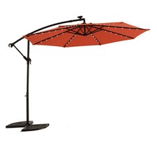 10ft Solar LED Offset Hanging Patio Umbrella w/Tilt and Crank,Base Not Included