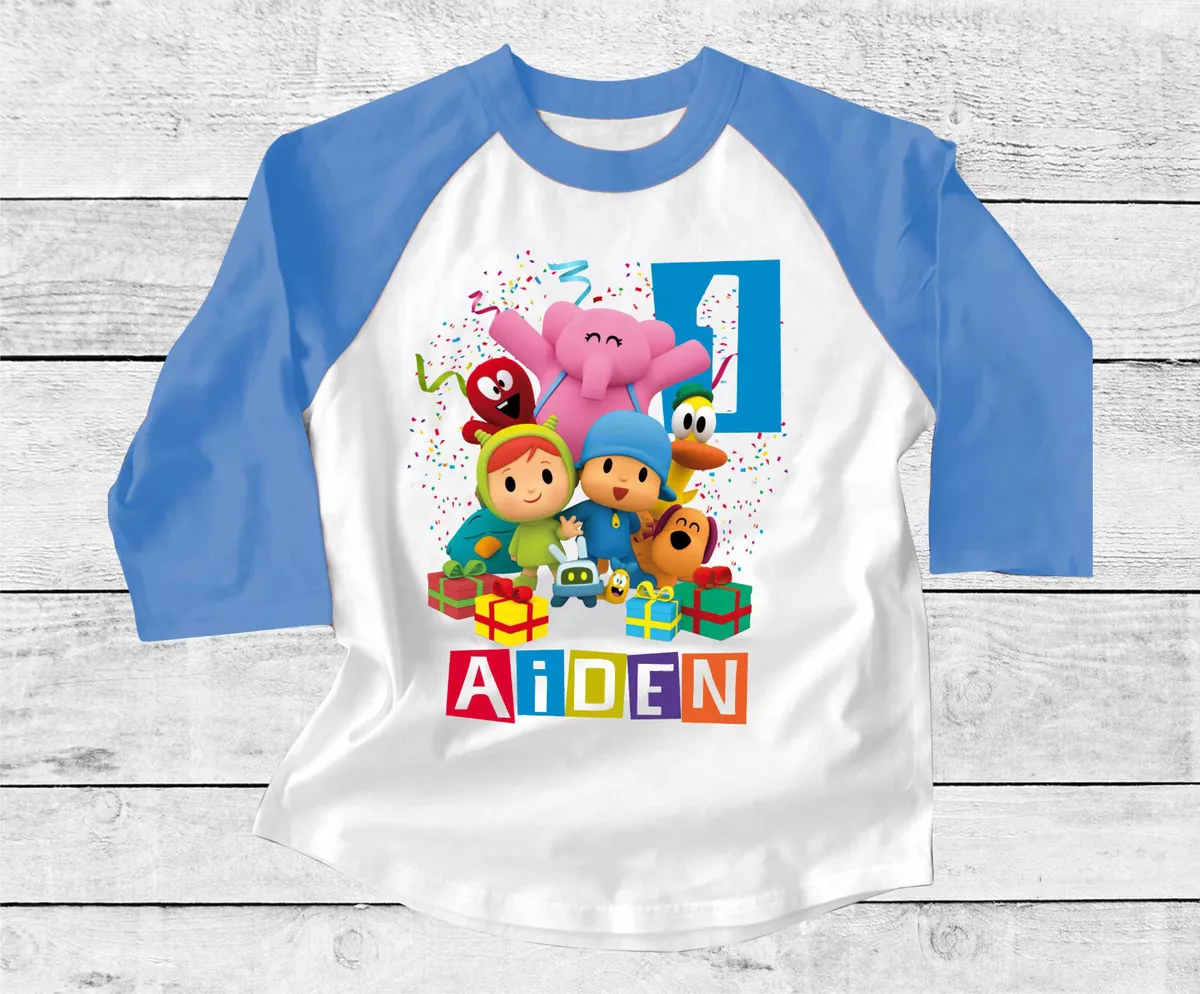 Pocoyo Custom Birthday T shirt Raglan kids size 2 Blue Long sleeve