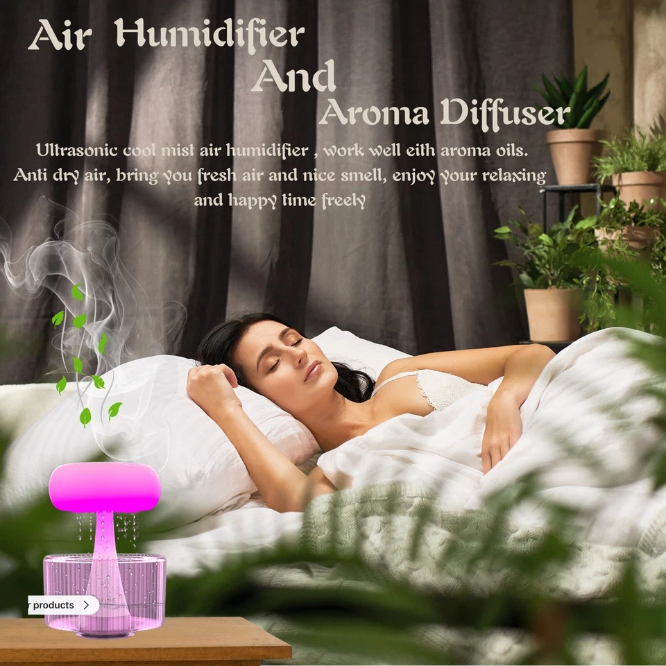 Rain Cloud Humidifier Electric Aroma Diffuser Cloud water Drop sound LED Lamp - Image 3 of 4