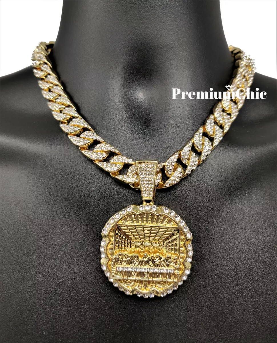 XL Last Supper Pendant Iced Cuban/Rope Necklace Chain Men Gold Plated CZ  Jewelry