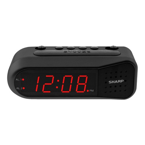 Black Digital Alarm Clock with Red LEDs Dual Alarm Easy Operation