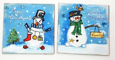 Handbemalte Untersetzer Personalisiert Schneemann Set Besonderes Geschenk Weihnachten Wohndeko 