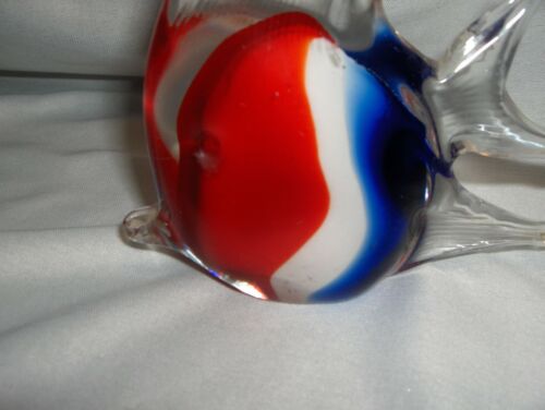 Vintage Hand Blown Art Glass Red White Blue Clear Goldfish Figurine Paperweight - Picture 2 of 6