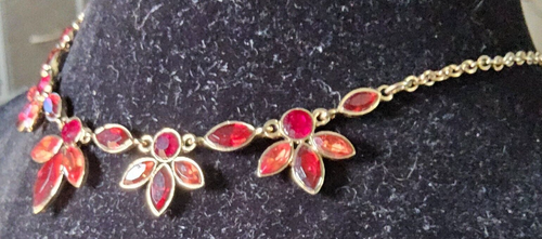 Vintage Napier Halskette goldfarben rot und orange Strass signiert - Bild 9 von 16