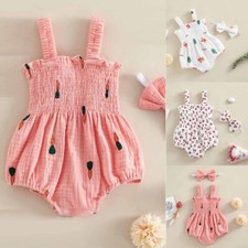 Newborn Baby Girls Ruffle Print Romper Bodysuit Jumper Headband Outfits Clothes