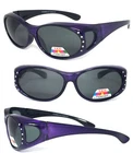 Womens Polarized Lens Anti Glare Fit Over Sunglasses Rhinestones Oval UV Protect