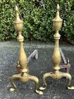 Vintage Pair of Puritan Brass Fireplace Andirons Set Federal Style 18"H -Heavy