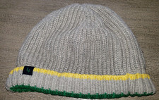 JANIE AND JACK KNIT WINTER HAT boys size 2T - 3T gray yellow green stripe LINED