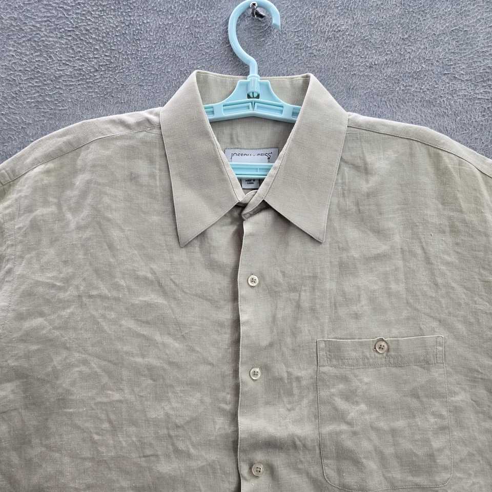 Camisa Joseph & Feiss Hombre Abotonada XL Beige Lino Manga Corta LEER Foto 3 de 4