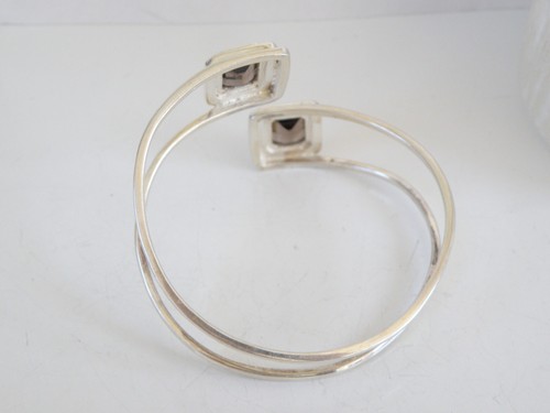 Vintage Sterling Silver 925 Modernist Smoky Topaz Statement Bracelet 7.5" - Picture 9 of 13