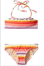 Toobydoo Girl Bandeau Striped Bikini Set Yellow/Orange Size 13-14 5284