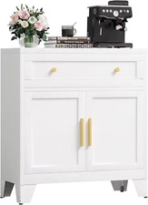 Elegro White Metal Sideboard Cabinet With Big Drawers for Kitchen, Dining Room