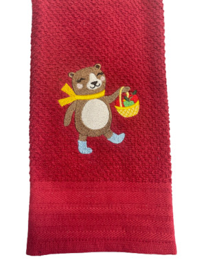 New red picnic bear apples kitchen towel valentine autumn gift 