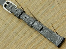 Stylecraft NOS Vintage Unused Black Crocodile Watch Band Silver Tone Buckle 9mm