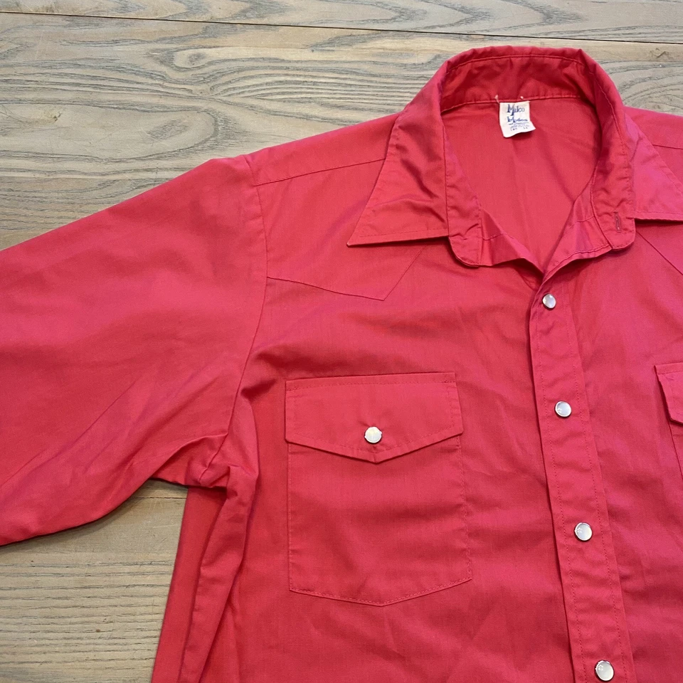 Camisa De Colección Malco Modes San Fran Western Pearl Snap Rosa Profundo Hombres 16.5 34 Hecha en EE. UU. Foto 4 de 4