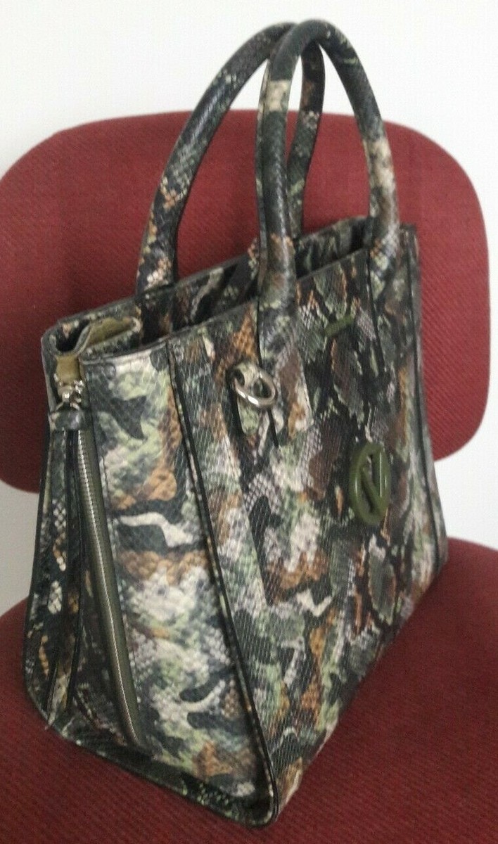 VALENTINO BY MARIO VALENTINO CAMOUFLAGE SNAKE LEATHER SATCHEL BAG