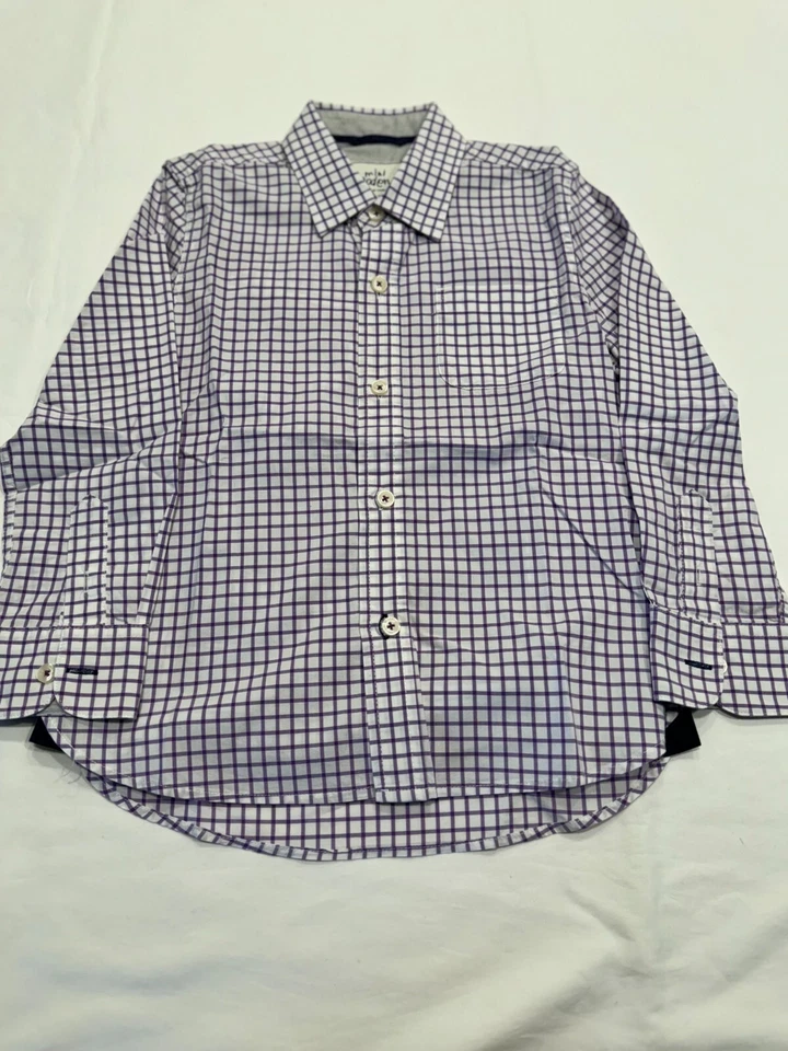 Mini Boden Boys Button Up Shirt Top 4-5Y Collared Long Sleeve Pocket Windowpane - Image 3 of 4