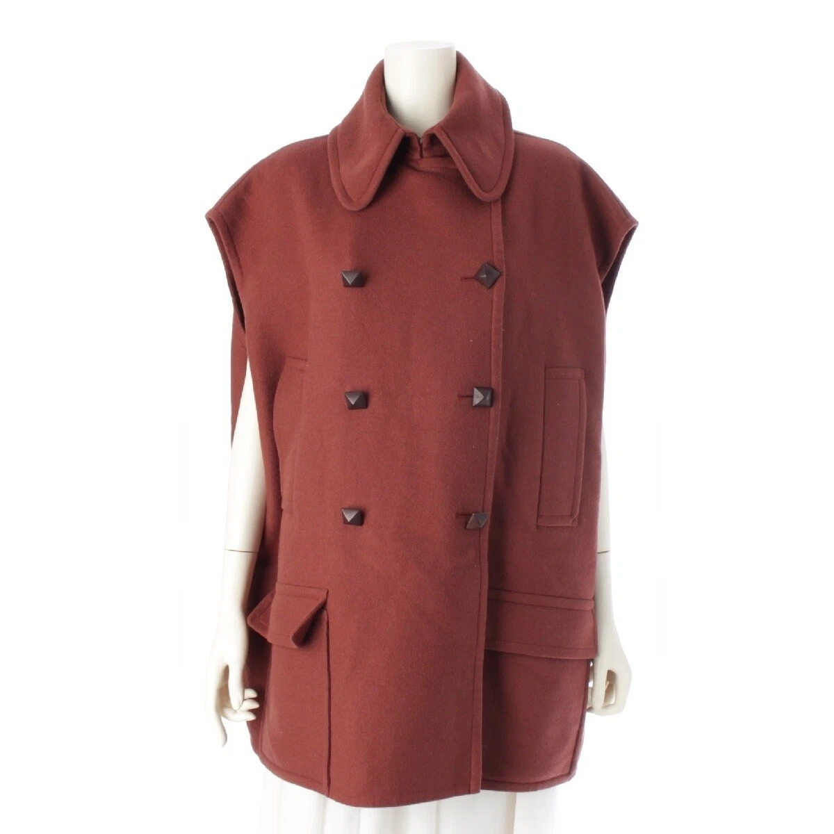 HERMÈS HERMES Cashmere Doppiopetto Medol Bottone Giacca Senza Maniche Gilet Cappotto Corto...