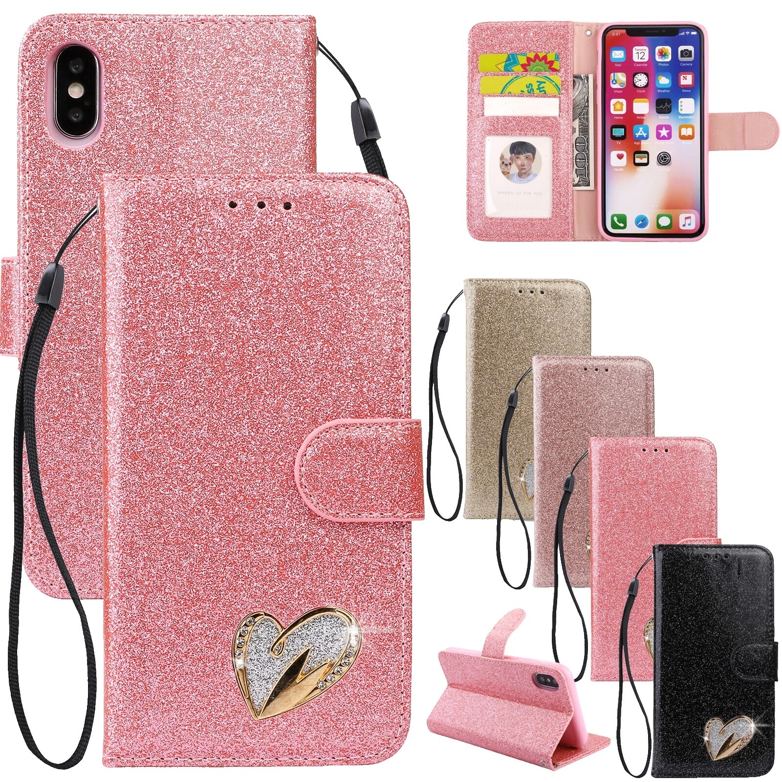 Glossy Cell Phone Wallet Cases with Strap for Apple iPhone 5