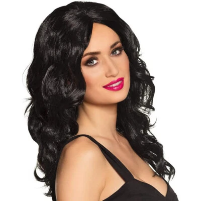 BOLAND SCHWARZE DAMEN PERÜCKE / Wellen Langhaarperücke Karneval Fasching Kostüm Party