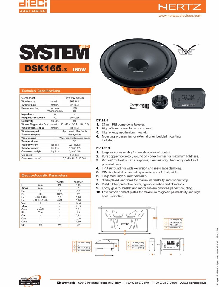 Kit 4 Casse Altoparlanti Hertz Dsk 165.3 Anteriori per Ford Focus 2 II dal 2004