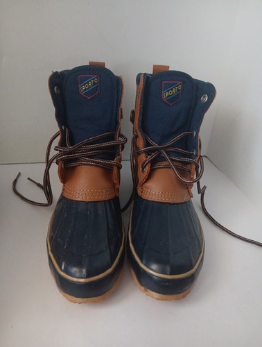 Botas De Colección Sporto Thermolite Pato Talla 7 Nuevas Corea Cuero Goma Azul Marino - Imagen 2 de 7
