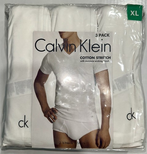 Calvin Klein Men's V-Neck Tee CK Logo Cotton Stretch 3-pack White Size XL NEW.