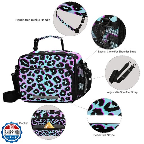 Lunch Bags Boxes Insulated Small Girls Boys Cooler Kids Rainbow Leopard Print - Picture 4 of 5