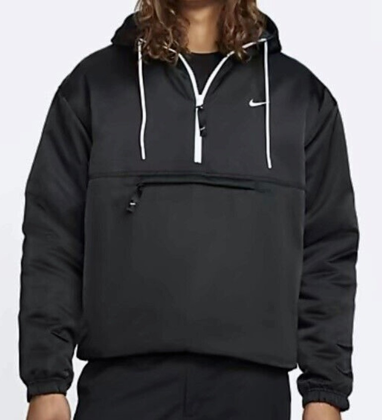 Nike Solo Swoosh Satin 1/2 Zip Pullover Anorak Black Loose Fit