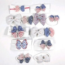 Lot Of 13 Large American Flag Bow Girls Hair Bows Cheerleading Dance Cheer Lot3