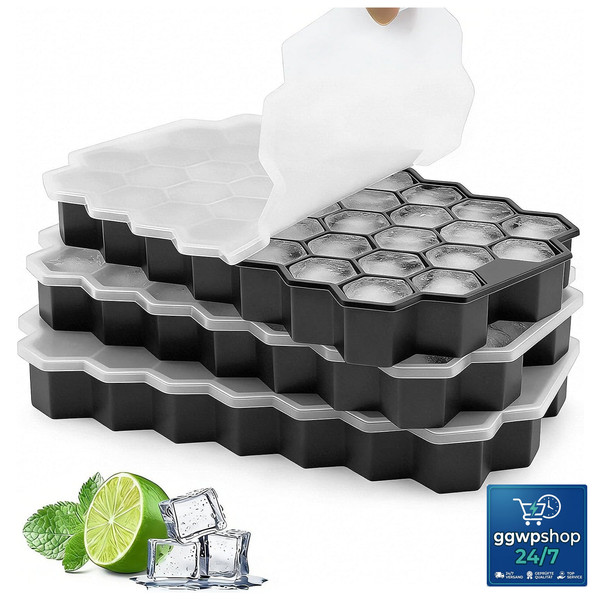 EiswüRfelform Silikon 3Er-Pack 37-Fach Stapelbar Mit Deckel FüR GeträNke Schwarz-image