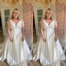 Elegant Wedding Dresses V Neck Satin V Neck Plus Size Sweep Train Bridal Gown