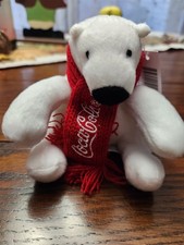 2021 Coca Cola Coke Mini Plush Polar Bear w/ Holiday Red Scarf 4 Stuffed Animal