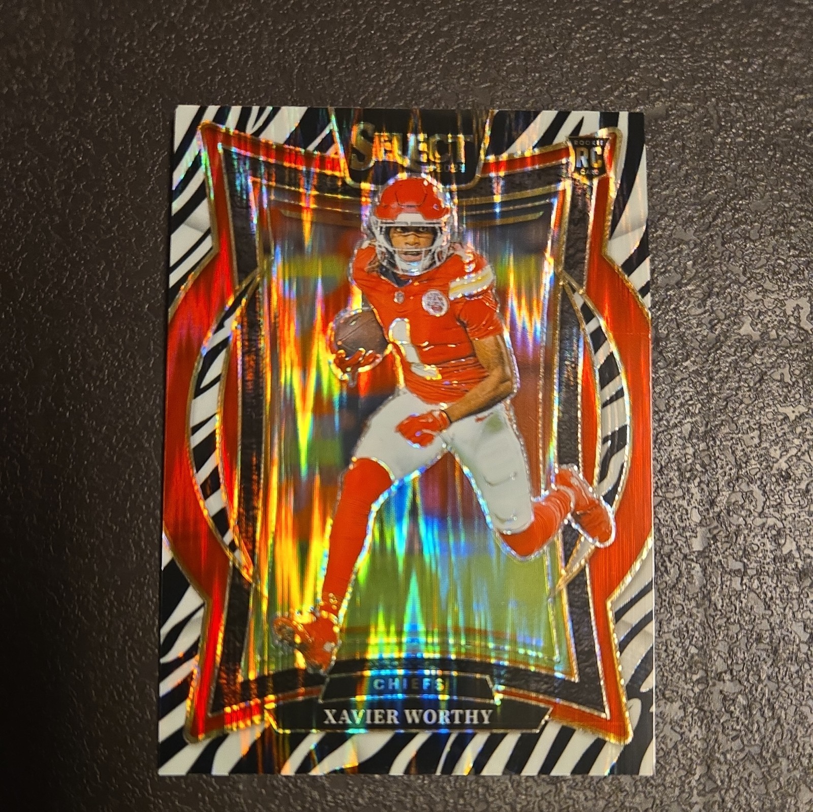 2024 Panini Select - Concourse Xavier Worthy #32 Zebra Shock Prizm (RC)