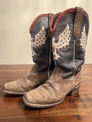 J.B. Dillon Morning Glory Cowboy Boots Womens 7 B JBR6098 Patriotic Eagle Suede