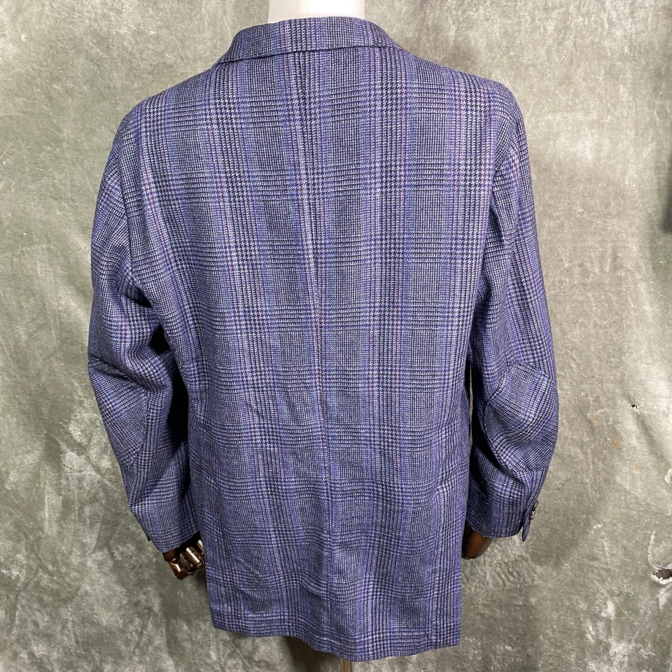 Casaco esportivo masculino Etro Blazer 54 azul xadrez Glen feito na Itália ventilação dupla - Imagem 2 de 4