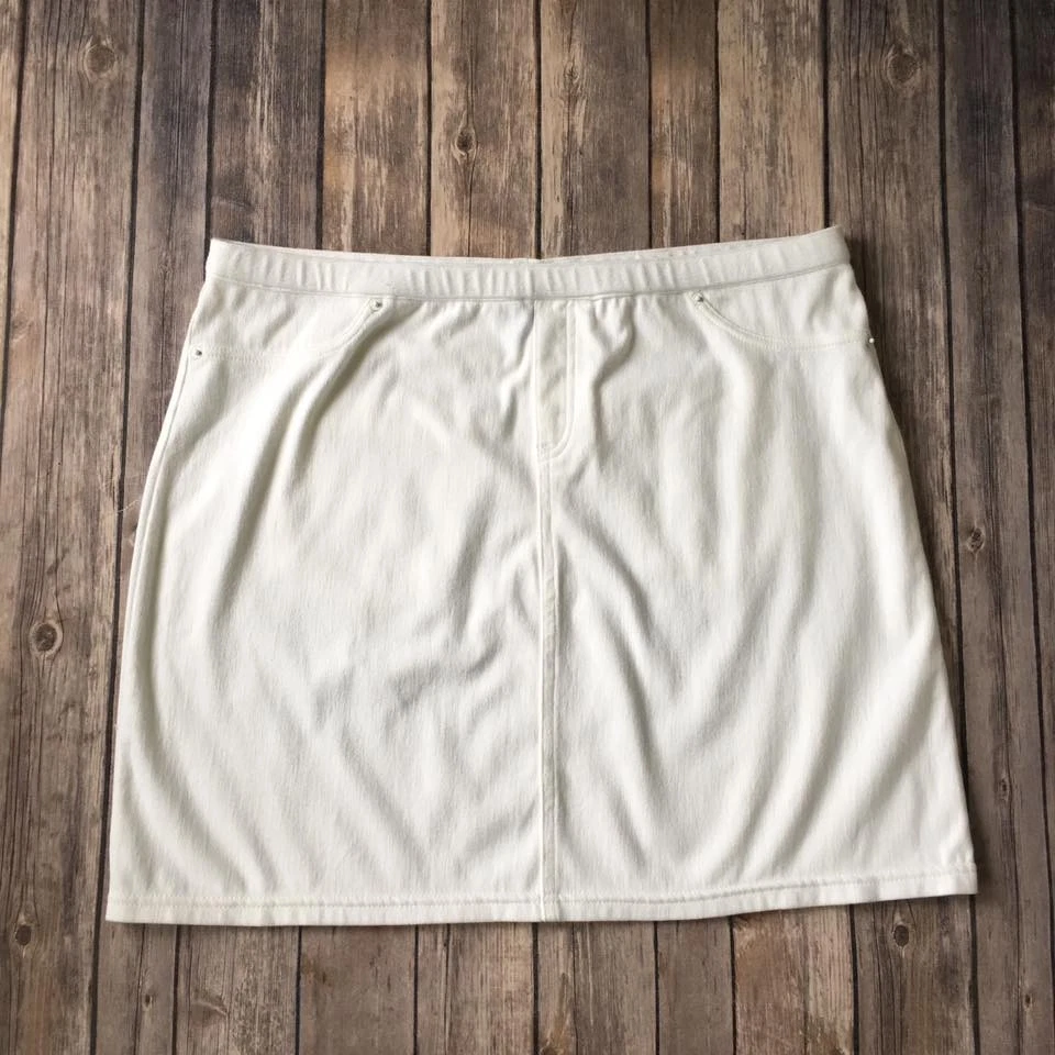 Falda vaquera tueña para mujer 12 14 L blanca algodón elástica lápiz de playa Foto 3 de 4