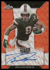 Braxton Berrios Rookie AUTO /3 2018 Leaf Metal Draft #BA-BB1 Orange Miami