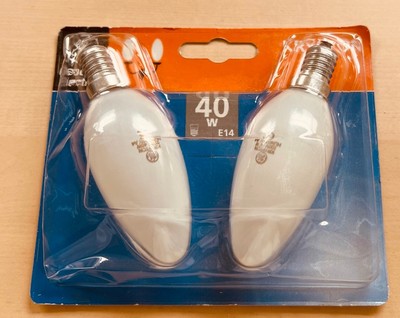 2 Stück Glühlampe Kerze E14 40 Watt Krypton 400 Lumen Matt