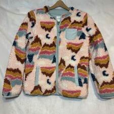 CAT  JACK Girl  s Colorful Sherpa Fleece Full Zip Jacket Size L Mountains  Moon